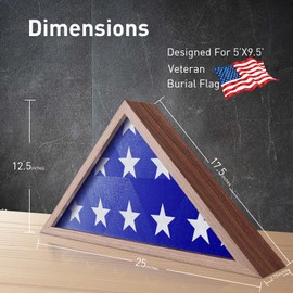 ASmileIndeep Flag Display Case for 5' x 9.5' Funeral Flag, Military Burial Flag Shadow Box with HD Tempered Glass and Wall Mount, Folded Triangle Flag Holder Frame for American Flag, Rustic Brown