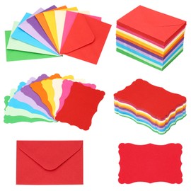 PATIKIL 3.7"x2.4" Mini Envelopes with Blank Paper Business Cards, 100 Pack Small Index Flash Cards Words Message Note Card Mini Paper Tags Lace, Colorful