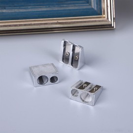 6Pcs Silver Magnesium Pencil Sharpener Survival, 2-Hole Pencil Sharpener Magnesium Alloy Wedge Profile, Pencil Sharpener Magnesium,Writing and Correction Supplies,Metal Pencil Sharpeners