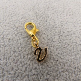 Pemby Studio Initial CURSIVE LETTER V Charm Zipper Pull Keychain Add On Clip Gold Tone