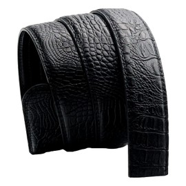 QHA Mens Leather Belts Alligator Style Automatic Ratchet Belt Strap no Buckle 35mm Wide Q05 Black 30"-36"