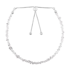 Natural Herkimer Diamond Quartz Gemstone Beads Bolo Bracelet, Adjustable Slider Chain, Energy Stones, Chakra Healing Crystals, Silver Plated, Gift for Women, Birthstone, Gemstones Jewelry,10 inch
