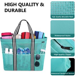 GAGAKU Beach Bag XXL Family Bath Bag Large Beach Bag with Zip Beach Bag Mesh Beach Bag for Beach Travel - Black/Grey/Green, 3_XXL_Green