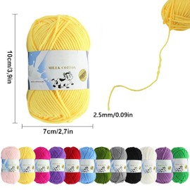 XIAQICA Wool for Knitting, 12 Colours x 50 g, Crochet Yarn, Cotton, Colourful Yarn for Crochet, Acrylic Wool for Crochet, Crochet Yarn, Thick Wool Set for Crochet, Knitting and Crafts