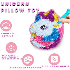 Gamrong Plush Craft Unicorn Cushion DIY Set, Hand Painting for Children Poke Art Craft Set Christmas Crafts Poke Art DIY Toy Fashion Design Kit Birthday Art Gift for Girls 3 4 5 6 7 8 Years