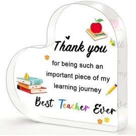 Teacher Appreciation Gifts 2025 - Heart Shaped Acrylic Plaque 4x4 Inch, End of Year Thank You Gift from Students, Graduation Teacher Gifts Ideas, Thankful Quotes Keepsake, Paperweight, Retirement