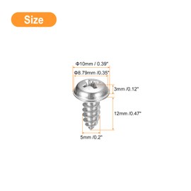 sourcing map ST5x12mm Phillips Pan Head Self-tapping Screw with Washer, 100pcs - 304 Stainless Steel Wood Screw Full Thread (Silver)