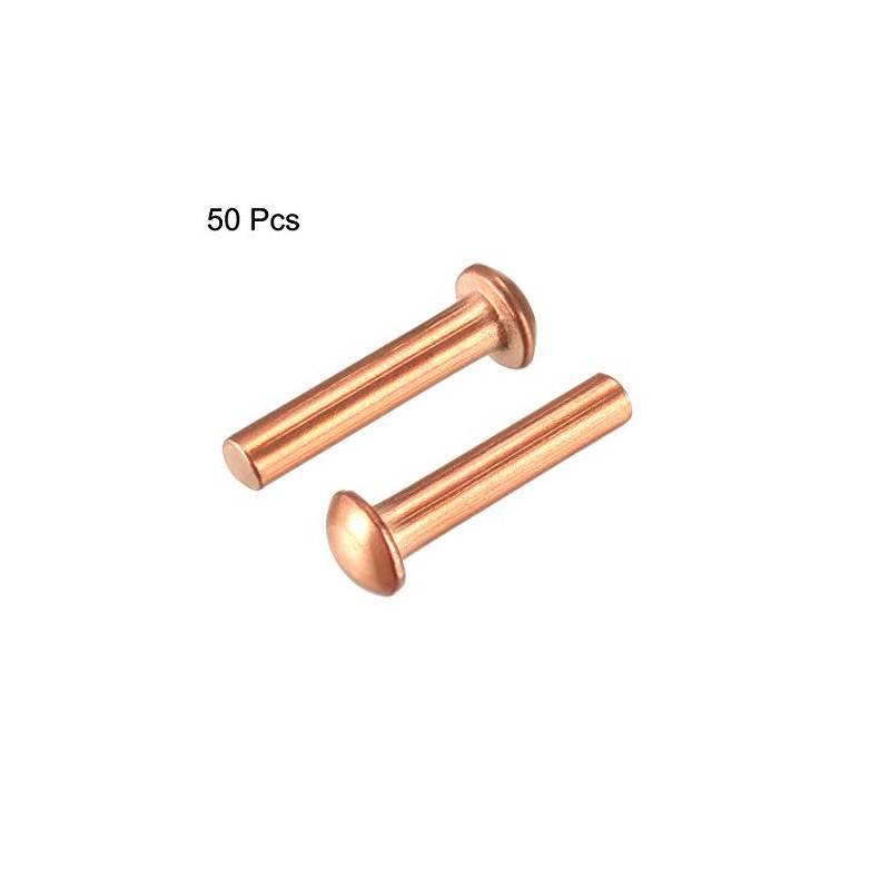 sourcing map 50Pcs 1/8" x 35/64" Round Head Copper Solid