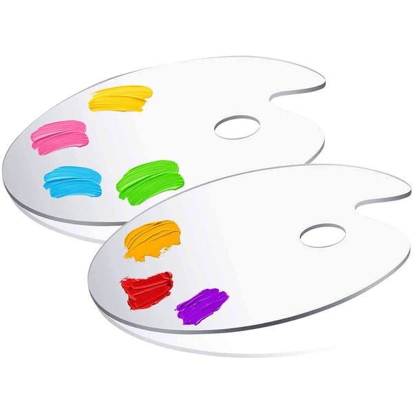 2 Pack Clear Acrylic Painting Palettes, French Style Oval Plexiglass Art Palette Pigment Tray for Acrylic Oil Paint Mixing, Easy to Clean (10" X 6")