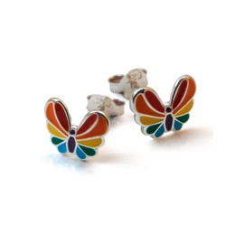 Fly Style Butterfly Rainbow Earrings Silver 925 for Children - Girls Earrings / Women, Sterling Silver