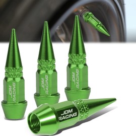 4Pcs 45mm Polished Aluminum Tire Rim Valve Air Port Dust Cover Stem Caps, Anodized & Powdercoated, Spiked Head Style, Green Color