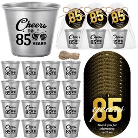Skybooly 50 Set 85th Birthday Party Favors for Guests Souvenir Shot Glasses Cheers to 85 Year Stainless Steel Shot Glasses Thank You Tag Organza Bag Twine Birthday Gift for Anniversary Wedding Shower