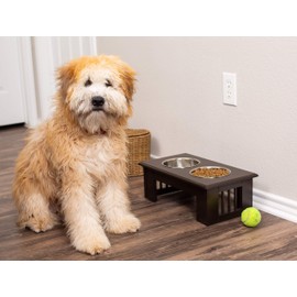 INTERNET'S BEST Traditional Elevated Pet Feeder - Raised Dog Food and Water Stand with Stainless Steel Bowls - Adjustable for Small to Medium Breeds - Pet Feeding Station - Espresso - Small