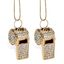 YBEATY 2 PCS Shining Whistle with Necklace Bling Crystal Rhinestone Metal Whistle Loud Crisp Sound Glitter Chain Whistle Accessory for Referees Coaches Lifeguards Police Outdoor Sports Emergencies