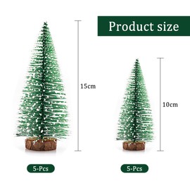 CONNECTION 10 Pcs Mini Christmas Tree Artificial 10/15 cm Snow Frosted Tabletop Christmas Tree with Wooden Base Miniature Christmas Tree Bottle Brush Trees for Christmas Party Home Decor (Green)