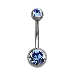 Pierced Owl Double Crystal Sterilized G23 Titanium Banana Belly Button Ring (Blue)