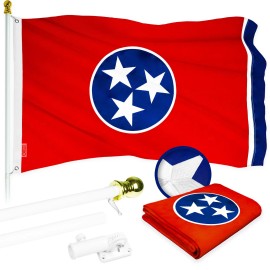 UD_G128 - 6 Feet Tangle Free Spinning Flagpole (White) Tennessee Flag Brass Grommets Embroidered 3x5 ft (Flag Included) Aluminum