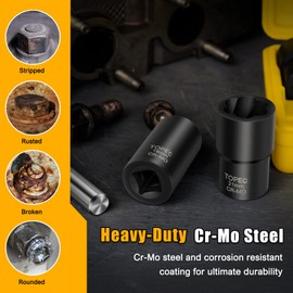 Topec 5PCS Lug Nut Extractor Set, 1/2-Inch Drive Wheel Lock Removal Kit, 17-22mm Stripped Lug Nut Remover, Easy Out Lug Nut Removal Tool, Twist Socket for Broken, Damaged, Rounded Bolts & Tire Nuts