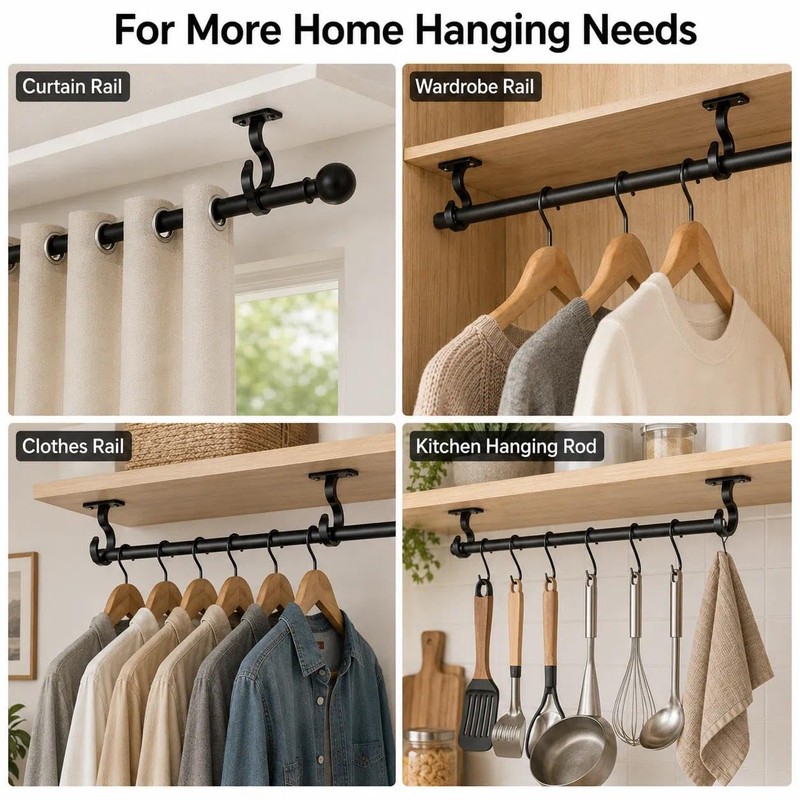 Soyinht 6PCS Curtain Pole Brackets, 8.3cm Black Metal Holders with