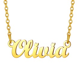 Prosteel Olivia Name Necklace for Women Girls Gold Initial Necklaces Chain 16"