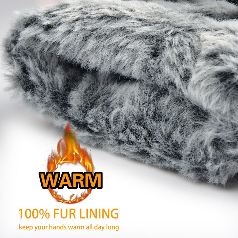 Harssidanzar Men Winter Leather Gloves Thermal Fur Lined Touchscreen Texting