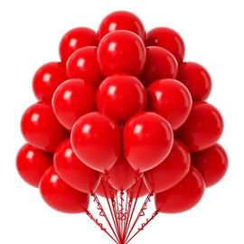 FOTIOMRG Red Balloons, 50 Pack - 12 inch Latex Party Balloons for Birthday, Graduation, Baby Shower, Valentines, Christmas, Wedding Parties (with Red Ribbon)
