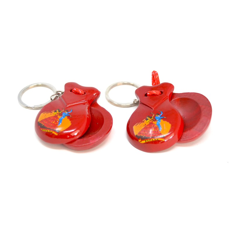2 x Red Mini Castanets Musical Instrument Keychain Flamingo Dance
