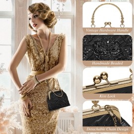 UBORSE Women's Clutch Purse Beaded Evening Bag for Women Formal 1920s Floral Hard Shell Sequin Handbag Clutch for Wedding/Prom/Cocktail