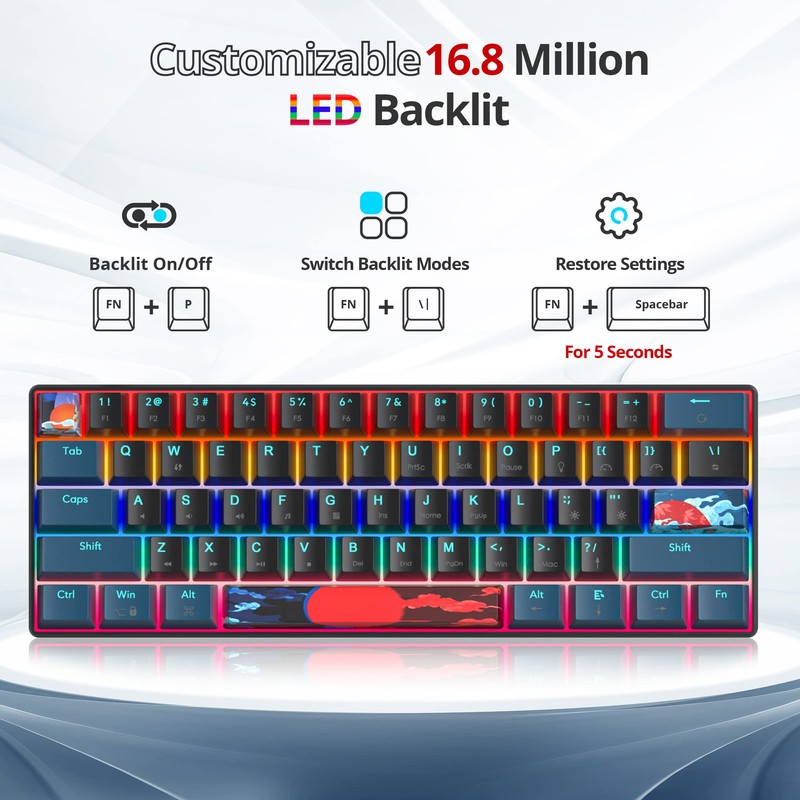 Mosptnspg Protable 60% Teclado mecánico para juegos, mini compacto RGB