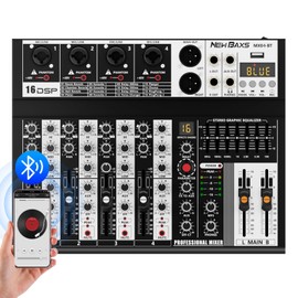 Professional Audio Mixer, 4 Channel Audio Interface Sound Board Mixing Console System Monitor, NEW BAXS 16-Bit DSP DJ Bluetooth Mixer +48V Phantom Effect For Karaoke Studio Streaming Recording