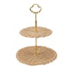 2 Tier Rattan Serving Standing Trays Round Woven Bread Fruit
