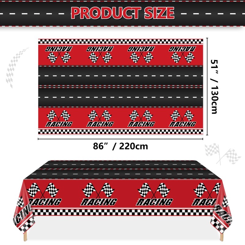 APUXXJUPA 4 Pcs Racing Car Tablecloths - Rectangular Checkered Road