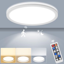 LEZOE 18W Motion Sensor LED Ceiling Light Wired, 1800lm 8.7Inch 2700K/4000K/6500K IP54 Flush Mount Lighting Fixture with Remote, Radar Motion Activated Ceiling Lamp for Hallway Porch Stair Closet