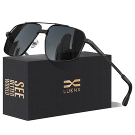 LUENX Polarised Sunglasses Mens Womens UV400-Protection Square Polygon Sunglasses Retro Sun Glasses Ultralight Shades For Cycling Driving Fishing 60mm,Black Lens Black Frame