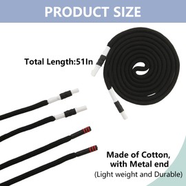 BOROLA 2Pcs 51 Inch Cotton Drawstring Cord Replacement Drawstrings for Sweatpants and Shorts，Universal Drawstring Hoodies，Premium Hoodie String Replacement，with Easy Metal Threader.（Black