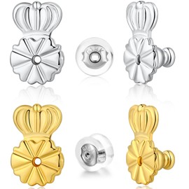 6 PCS Earring Backs Replacement for Studs, Droopy Ears & Heavy Earrings, HAZIFES Well Made Crown Shape Earring Lifters, Large Support Backings Plus 2pcs Silicone Backs, Multicolor