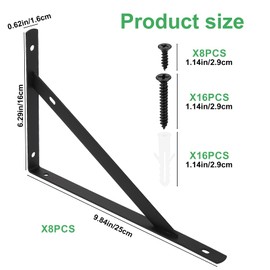 8 Pcs Heavy Duty Shelf Brackets, Floating Metal Shelf Brackets, Metal Wall Mount L Shaped Shelves Support Angle Brackets for Heavy Duty Floating Shelves Shelf Brackets (9.84 x6.29 inch)