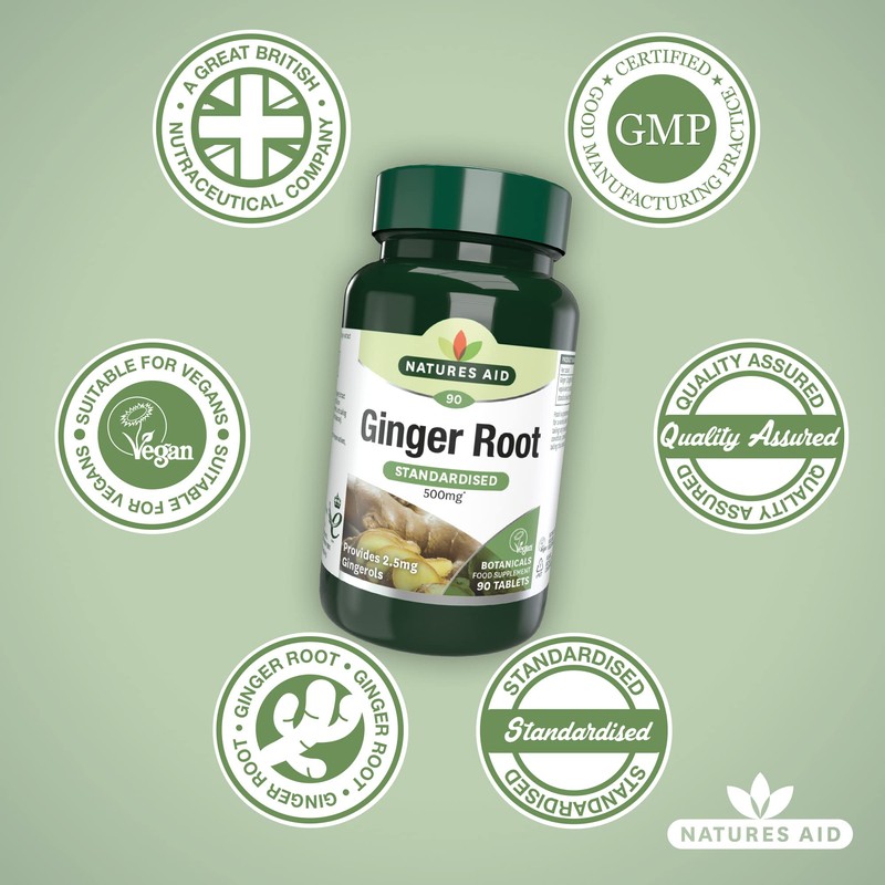 Natures Aid Ginger Root 500 mg 90 Tablets (Botanical Supplement,