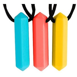 Collar Sensorial de Crayón Juego de 3 - Ideal para Niños o Adultos que Gustan de Morder o Tienen Autismo - Juguetes Masticables de Silicona Perfectamente Texturizados - Colgante de Masticación para