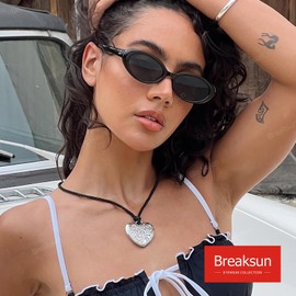 Breaksun Retro Oval Sunglasses for Women Men Fashion Small Oval Sunglasses 90s Vintage Shades (Black/Grey+Yellow Tortoise/Brown)