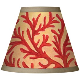 Set of 4 Empire Print Lamp Shades Red Coral Beige Small 3" Top x 6" Bottom x 5" High Candelabra Clip-On Fitting - Giclee Glow