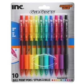 Greenbrier Inc. ClipClicks Colorful Ballpoint Pens, 10-ct. - Great for School, Office or Home - Assorted Ink - Great for Drawing or Journaling