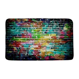 CCXTCZ Colorful Brick Wall Bath Mat Graffiti Wall Urban Street Art Painted Grunge Retro Abstract Splash Printing Fabric Bathroom Microfiber Memory Foam Absorbent Rug Bathroom Decor Rug,17.8x29.5 Inch