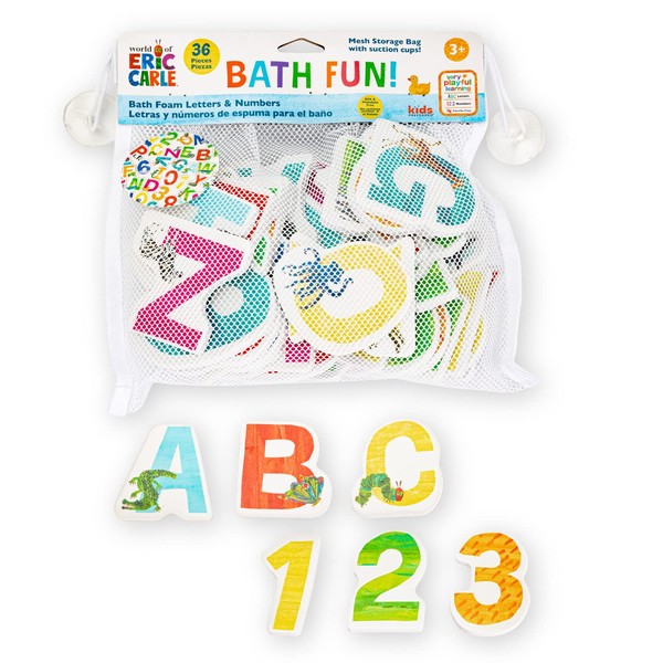 Kids Preferred World of Eric Carle Bath Time 36 Piece Foam Bath Toys Letters and Numbers Set for Toddlers and Mesh Bag Perfect for Water Play Ages 2 Years and Up