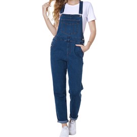 MONTVOO Women's Overalls Jeans Loose Fit Bib Denim Jumpsuit Casual Buckles Adjustable Straps Blue Classic Overall