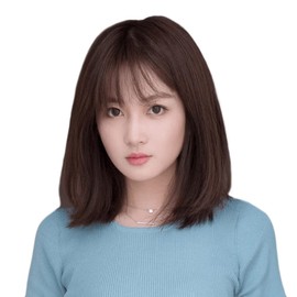 Cute Princess Human Hair Full Wig, Semi-Long, Bob, Whorl, Hand Planted, Small Face, Straight, Medical Use, Medium Hair, Women's, Women's Wig, Air Feeling, Natural Wig with Net
