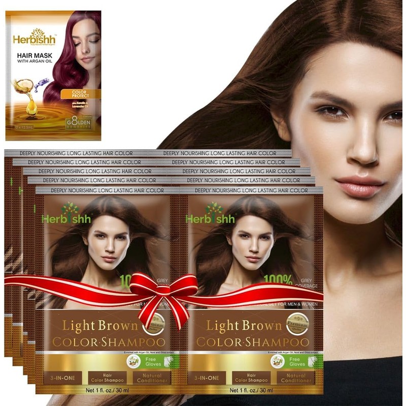 Herbishh Light Brown Pack of 3 Hair Color Shampoo for