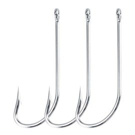 Dr.Fish Fishing O'shaughnessy Straight Shank Saltwater J Hook White Nickel Striper Bass Flounder Snapper Live Bait Hook #8