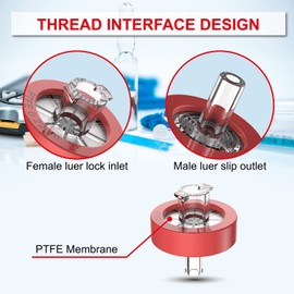 Syringe Filter Syringe Filter, Pack of 10, 0.22 um 25 mm PTFE, Laboratory Syringe Filter with Extremely High Filtration Capacity and Unique Thread Interface Design, High Temperature Resistance, Strong