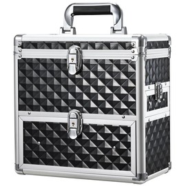 Joligrace Extra Large Makeup Train Case Nail Polish with Drawer Mirror Dividers Cosmetic Case for Makeup Artist Nail Tech Case - Color: Black